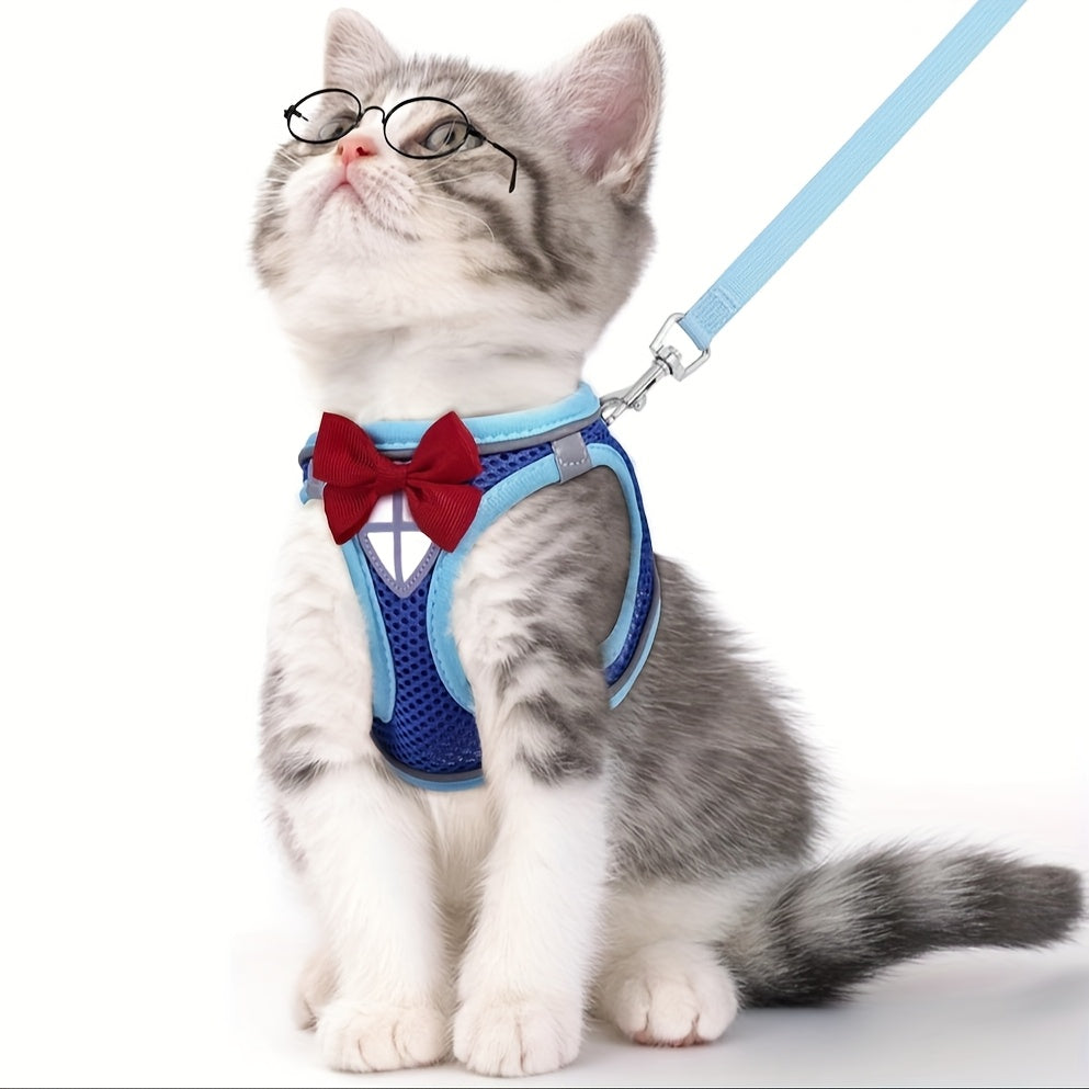 Cat Harness and Leash Set - Escape-Proof Soft Breathable Vest with Reflective Strips for Safe Cat Walking & Travel, Adjustable Kitten Harness for Outdoor Use, 6 Colors 4 Sizes (XS/S/M/L)