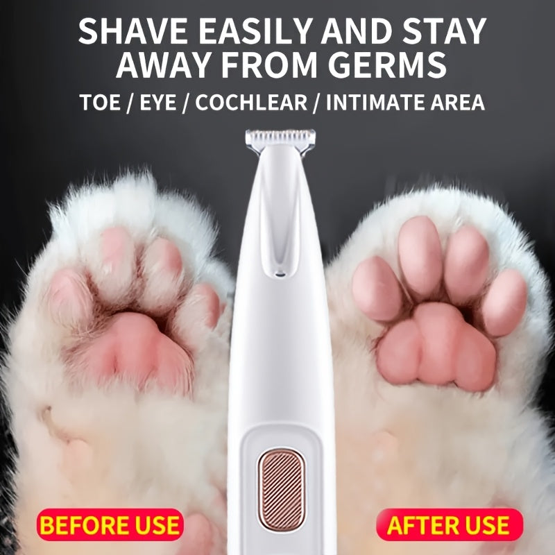 Electric Pet Paw Trimmer with LED Light - USB Rechargeable Cordless Dog & Cat Grooming Clipper for Paw Hair, Whiskers, Foot Hair & Eye Hair, Safe Low Voltage ≤36V, with Optional Comb Accessory