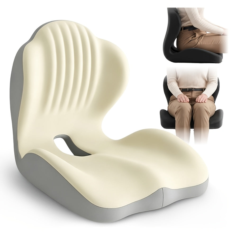 Ergonomic Memory Foam Seat Cushion with Back Support & Breathable Hollow Design – Comfortable Coccyx Cushion for Office Chair Car Seat Long Sitting Unisex