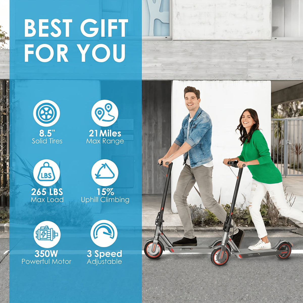 Electric Scooter for Adults 350W Motor - 19 MPH Top Speed, 21-Mile Range, 8.5" Solid Tires, Foldable Commuter E-Scooter with App Control, Dual Brake System & LED Lights | Portable Folding Design