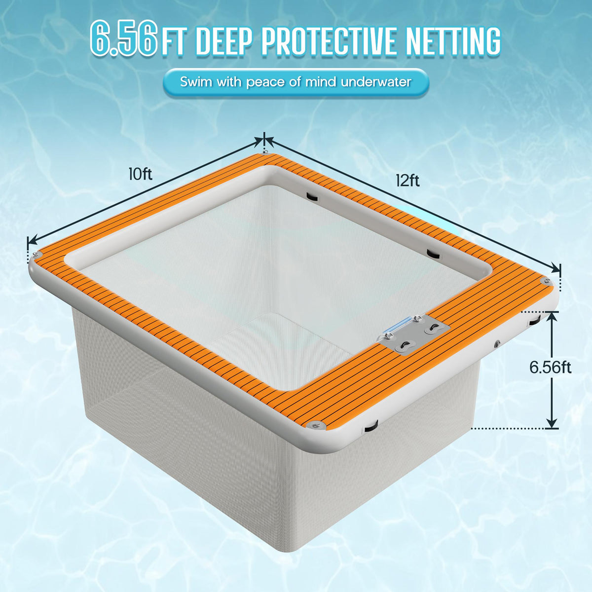 LUXOAK Inflatable Sea Pool Floating Dock 13x13FT with Dual Depth Design, 0.7mm PVC Safety Mesh Net & EVA Non-Slip Surface, Modular Ocean Party Platform for Water Recreation, Family Beach Fun