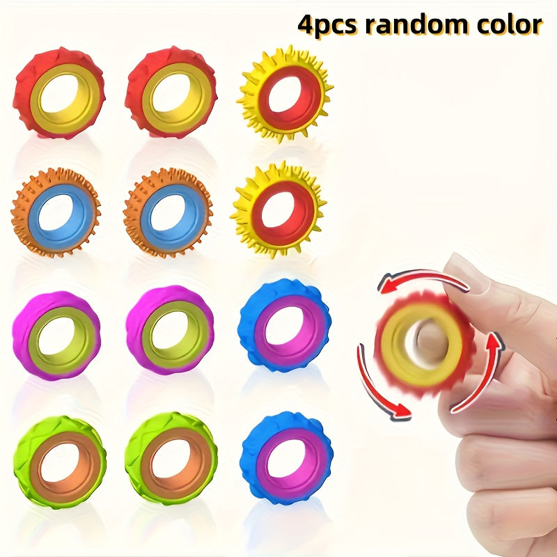 Sensory Finger Spinner Rings for Kids 4/6/8pcs Fidget Texture Rings Autism Calming Toy Anxiety Relief Classroom Prize Stocking Stuffer Gift Mixed Colors