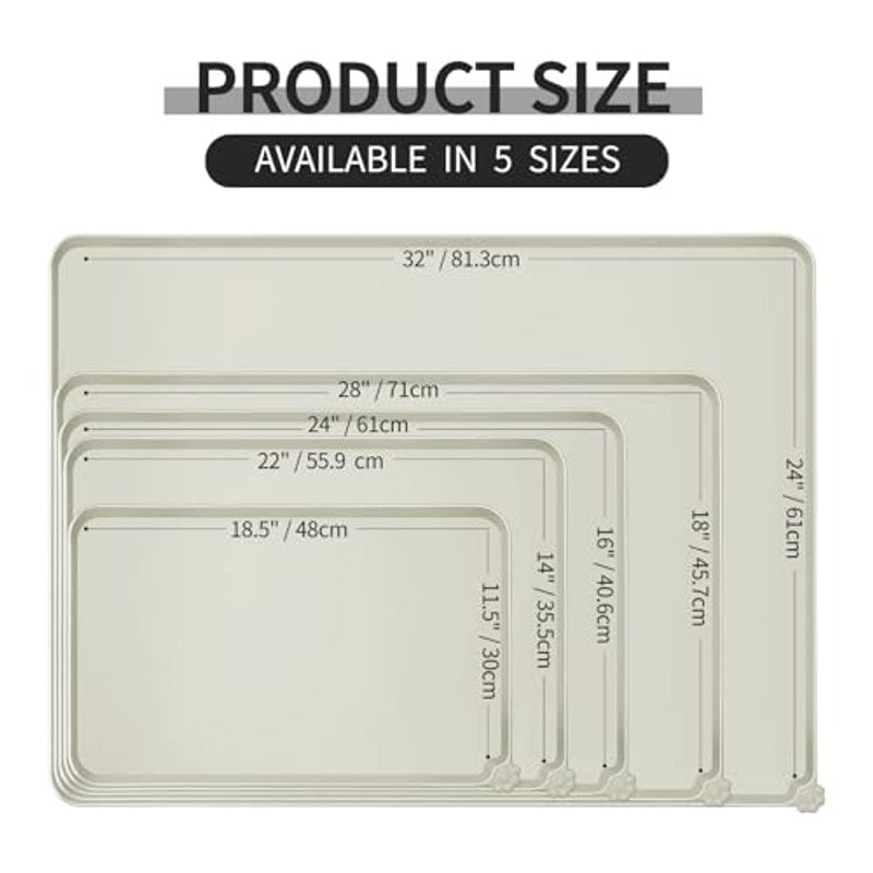 Waterproof Silicone Pet Feeding Mat 18.5x11.5 Inch - Non-Slip Placemat for Dog & Cat Food and Water Bowls, Easy Clean Floor Protector, Food-Safe Silicone, Beige
