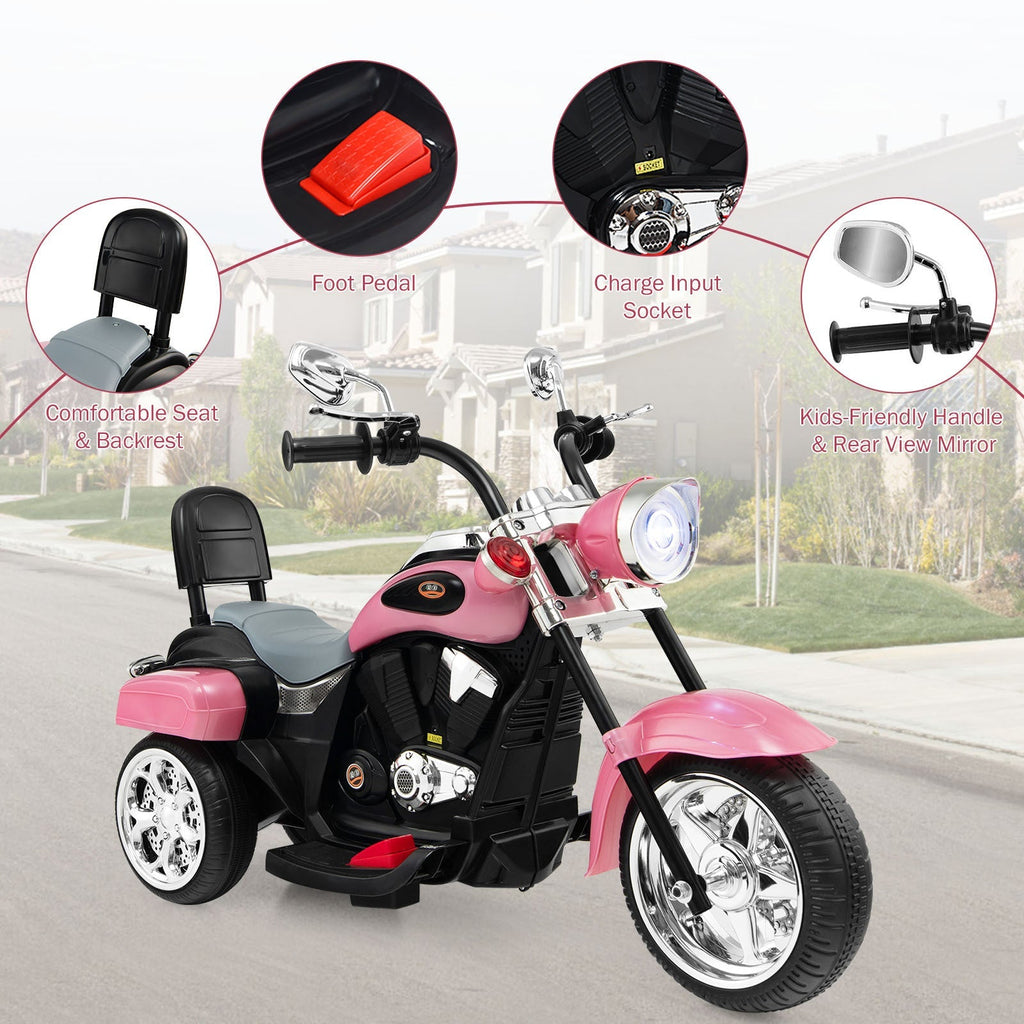 6V Kids Ride-On Chopper Motorcycle 3-Wheel Electric Trike for Toddlers – Pink with Headlight, 66 LB Capacity, 2.5-3 km/h, Fun Battery-Powered Kids Car Gift for Boys & Girls Ages 3+
