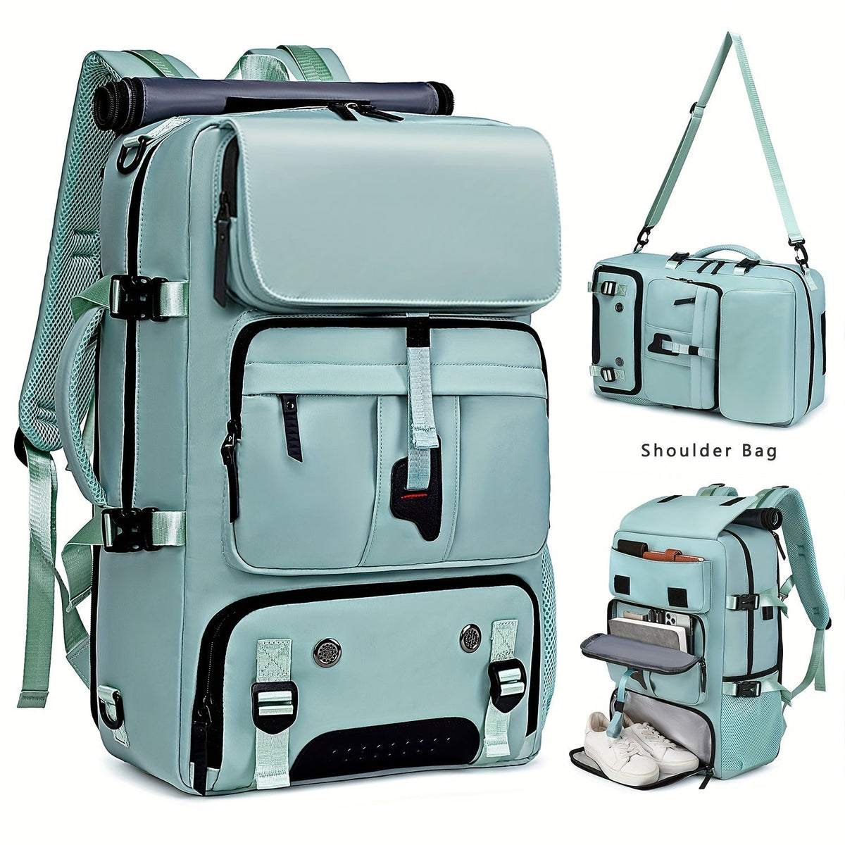 Large Laptop Backpack with Shoe Compartment – Multi-Functional Travel Backpack for Men & Women, Business, College & Carry-On Bag with USB Charging Port, Waterproof, Fits 15.6" Laptop