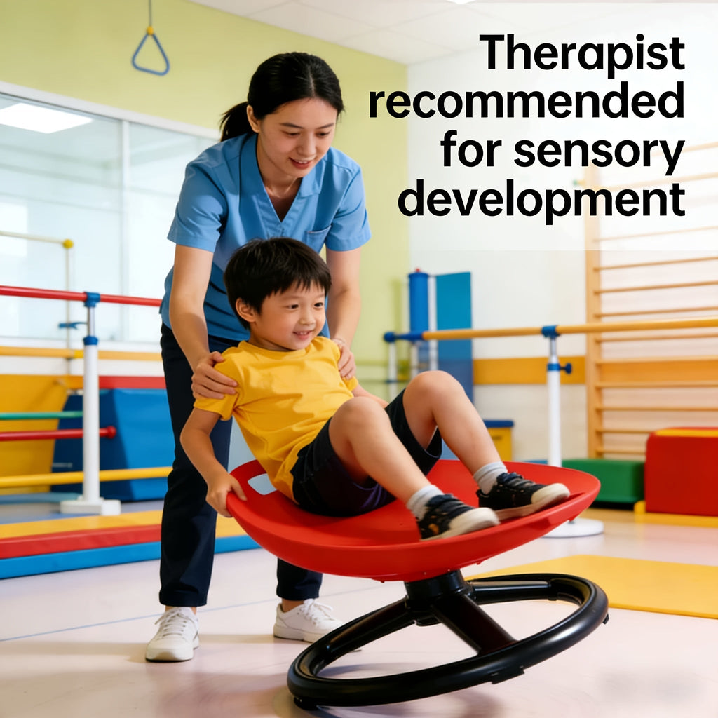 Spinning Sensory Chair for Kids with Autism ADHD Durable Plastic Metal Outdoor Indoor Balance Coordination Attention Therapy Seat Red Blue Sensory Play Equipment for Children