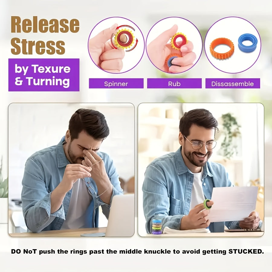 Sensory Finger Spinner Rings for Kids 4/6/8pcs Fidget Texture Rings Autism Calming Toy Anxiety Relief Classroom Prize Stocking Stuffer Gift Mixed Colors