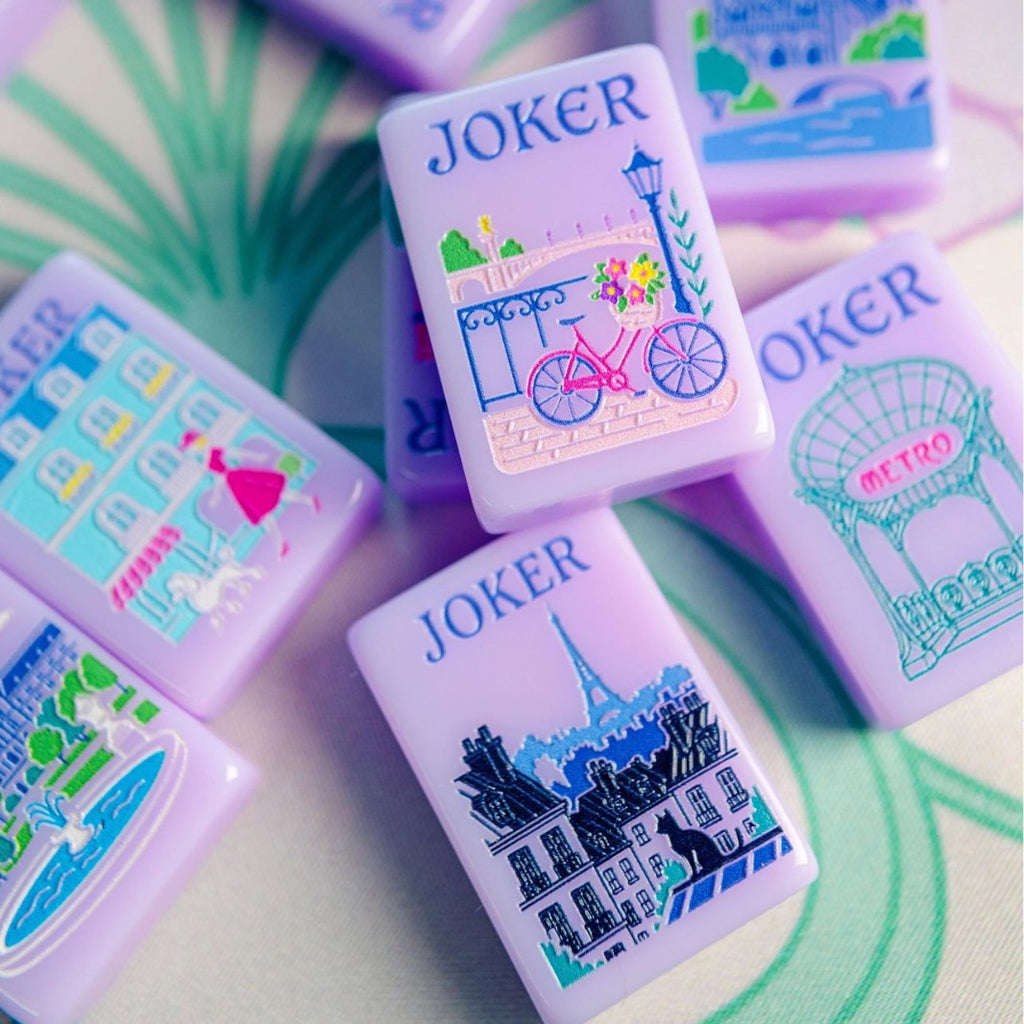 160pcs American Mahjong Set Purple Paris Style Acrylic Crystal Tiles with Hand Shuffling – Gift-Ready Complete Mahjong Game for Family Game Night & Home Play