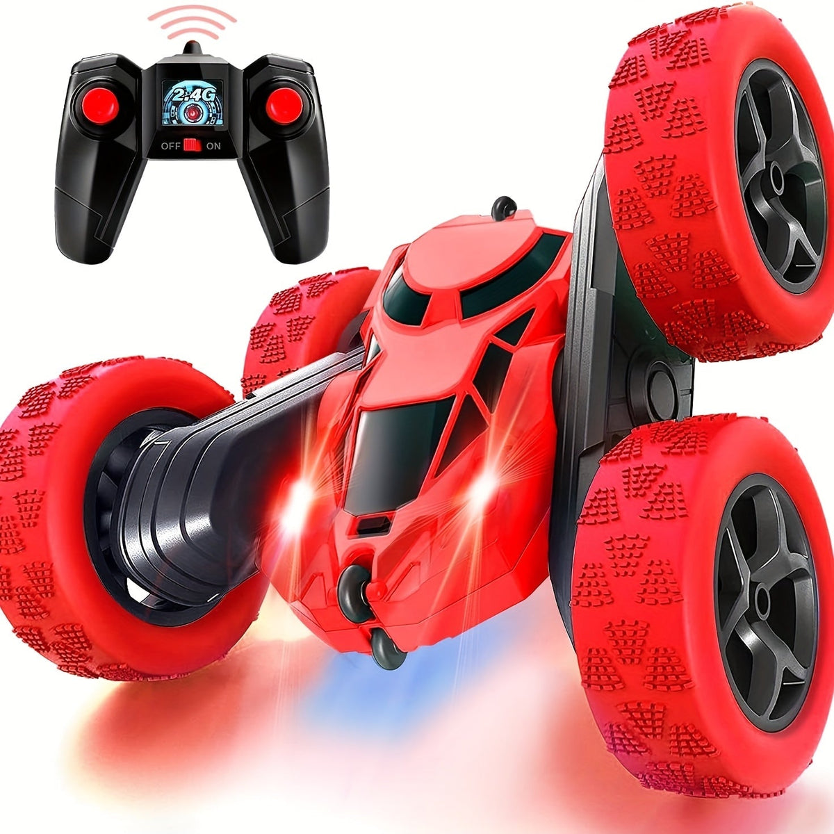 Double-Sided RC Stunt Car for Kids Ages 6+ – 2.4GHz 4WD 360° Flip Remote Control Car with LED Headlights, 1400mAh Rechargeable Battery, All-Terrain Stunt Vehicle, Birthday Christmas Gift