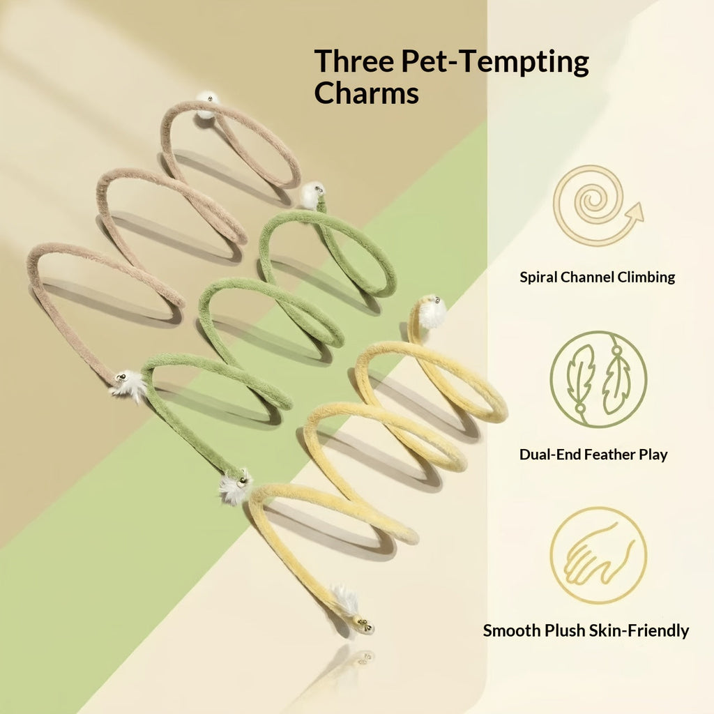 Foldable Cat Tunnel Toy with Feather Pom-Pom Pendant – Coiled Spring Interactive Cat Play Tube, Plush Self-Entertainment Cat Stick for Indoor Cats, Collapsible Pipe for Large Medium & Small House Cats